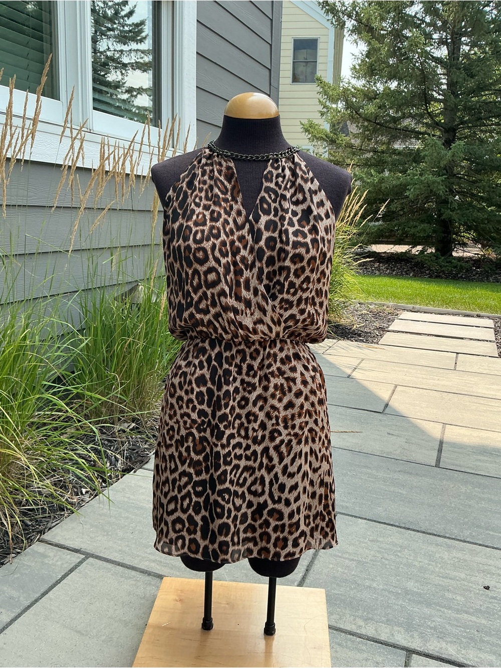 Parker Leopard Halter Mini Dress in Brown and Black